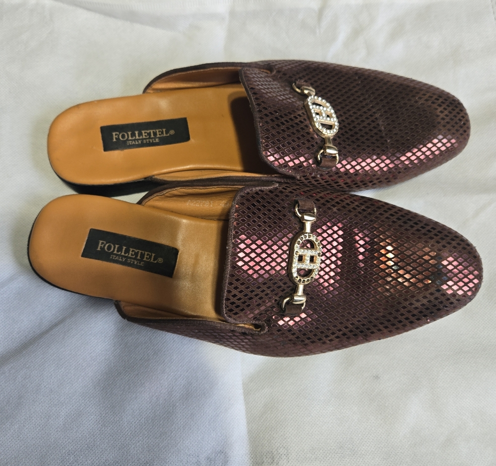 FolleteL men's Metallic Brown Slip-On Mules